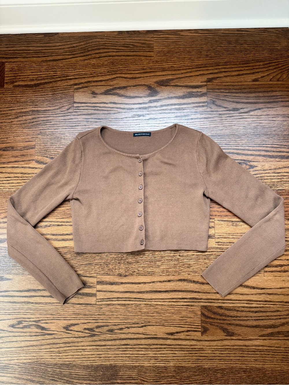 Brandy Melville Cropped Cotton Button Cardigan in Brown
